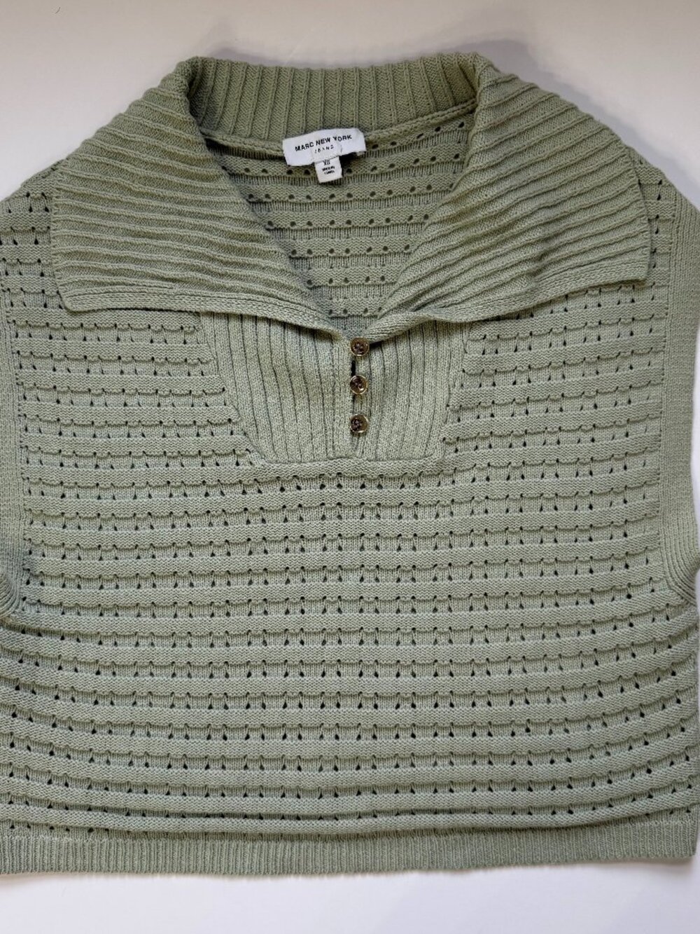 Marc New York Women's XS Sage Green Knit Collared Button Front Boxy Fit Sweater